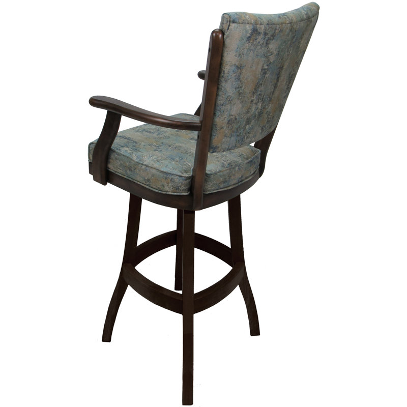 Irminger Classic Swivel Wood Extra Tall Stool, Bar Stool (30" Seat Height), Blue Polyester Blend/Brown Frame