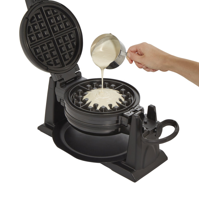 Black Rotating Double Belgian Waffle Maker with Nonstick Plates