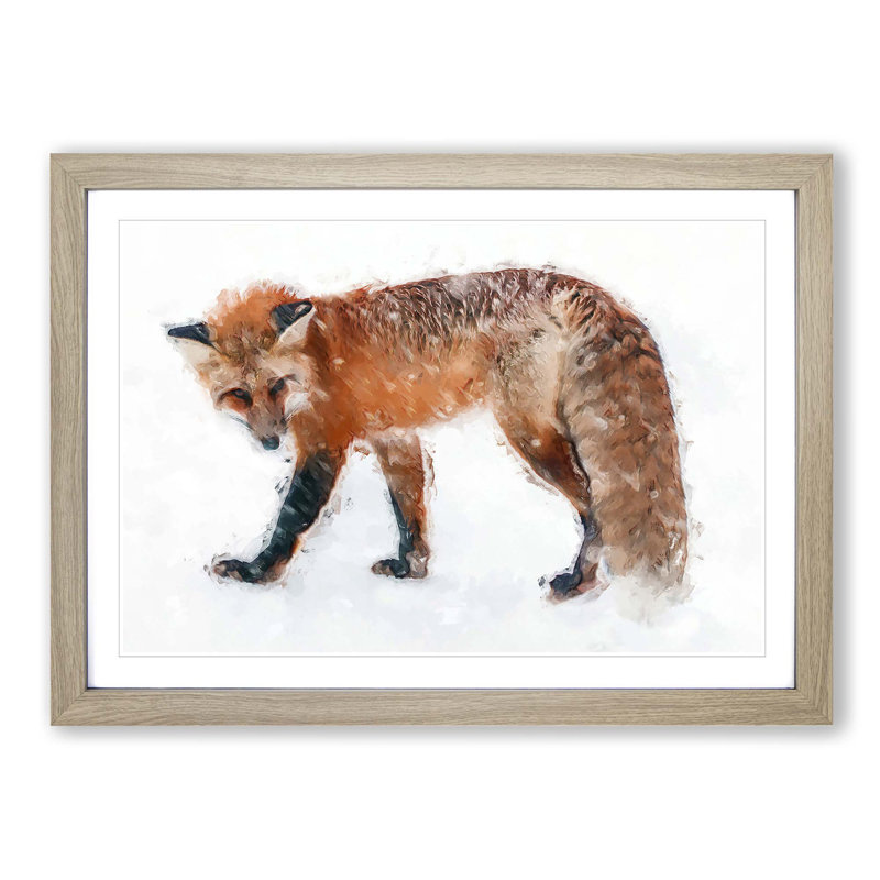 Red Fox in the Winter in Abstract - Picture Frame Painting Print on MDF, 27cm H x 36cm W x 2cm D, Oak Framed