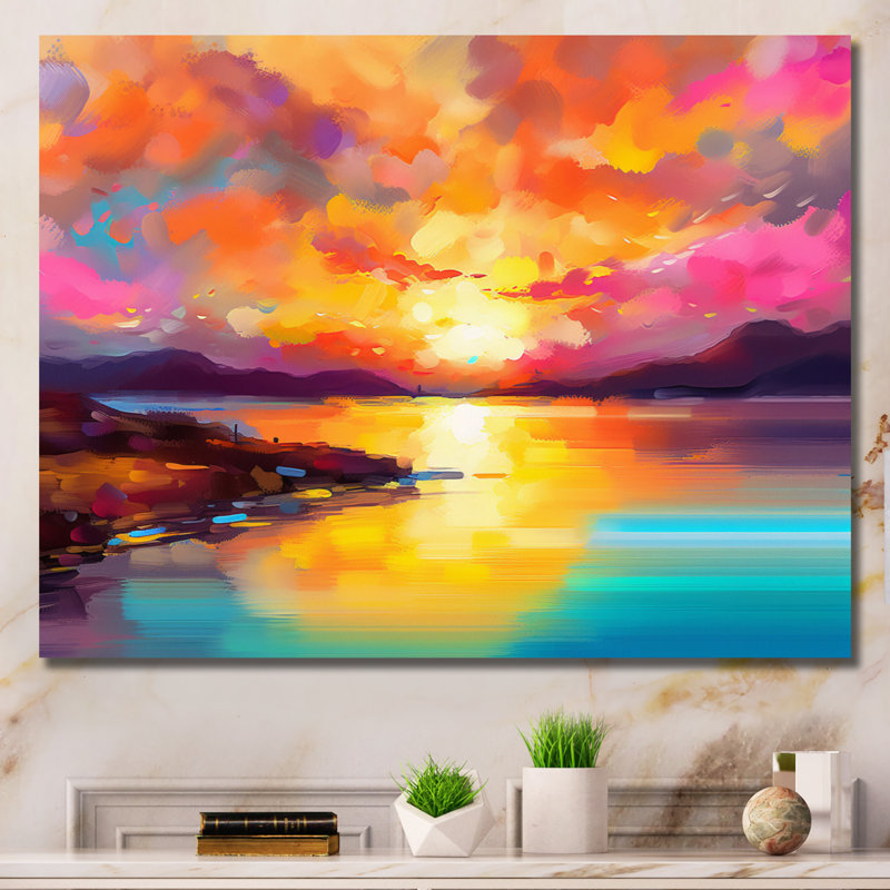 Coucher de soleil avec des reflets colorés II - Coastal Sunset, reproduction sur toile, Sans cadre, H 30 po x l 40 po