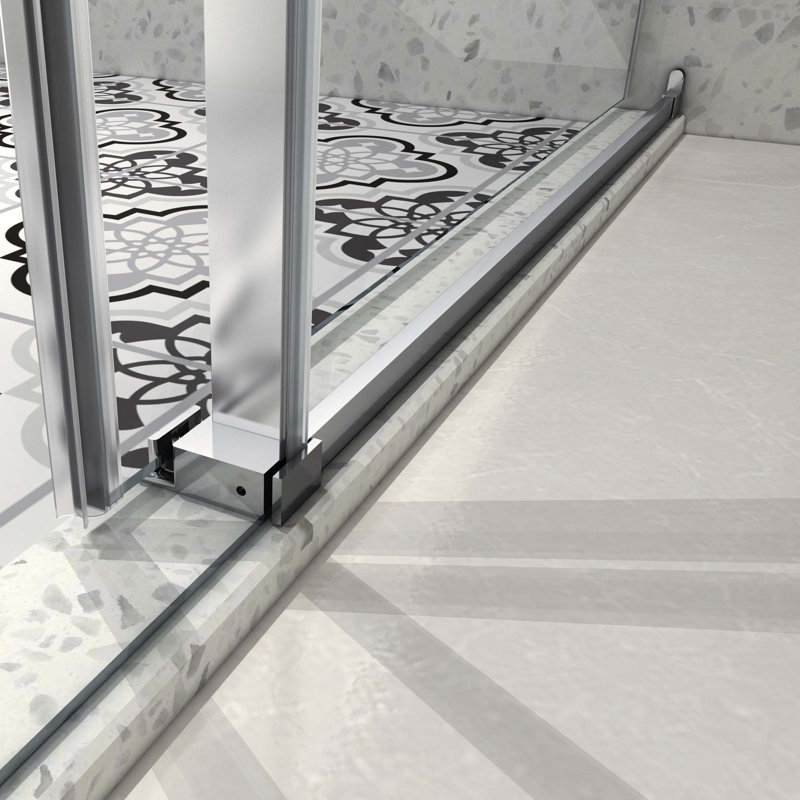 Une porte de douche fixe et une porte décalée sans cadre, de grandes poulies en acier inoxydable avec fonction de fermeture douce réglable, avec nettoyage nano facile et anti-déflagrant