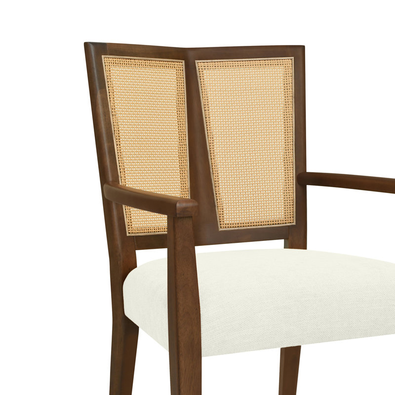 Chaises de salle à manger en bois Jad avec dossier en rotin de polyéthylène, Beige, Noyer
