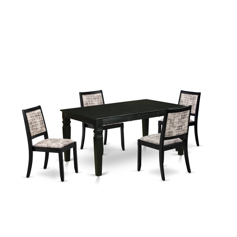5 Piece Dining Set Includes a Rectangular Kitchen Table with Black Tabletop and 4 Stackable Polyester Fabric Chairs, Black