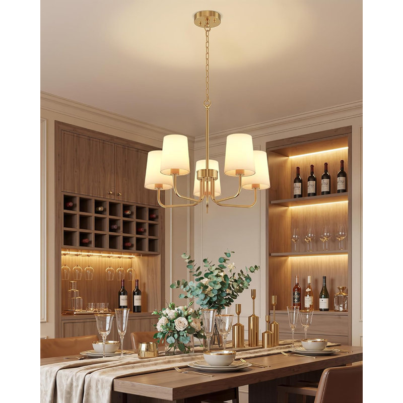 5-Light Chandelier Farmhouse Ceiling Light, Gold