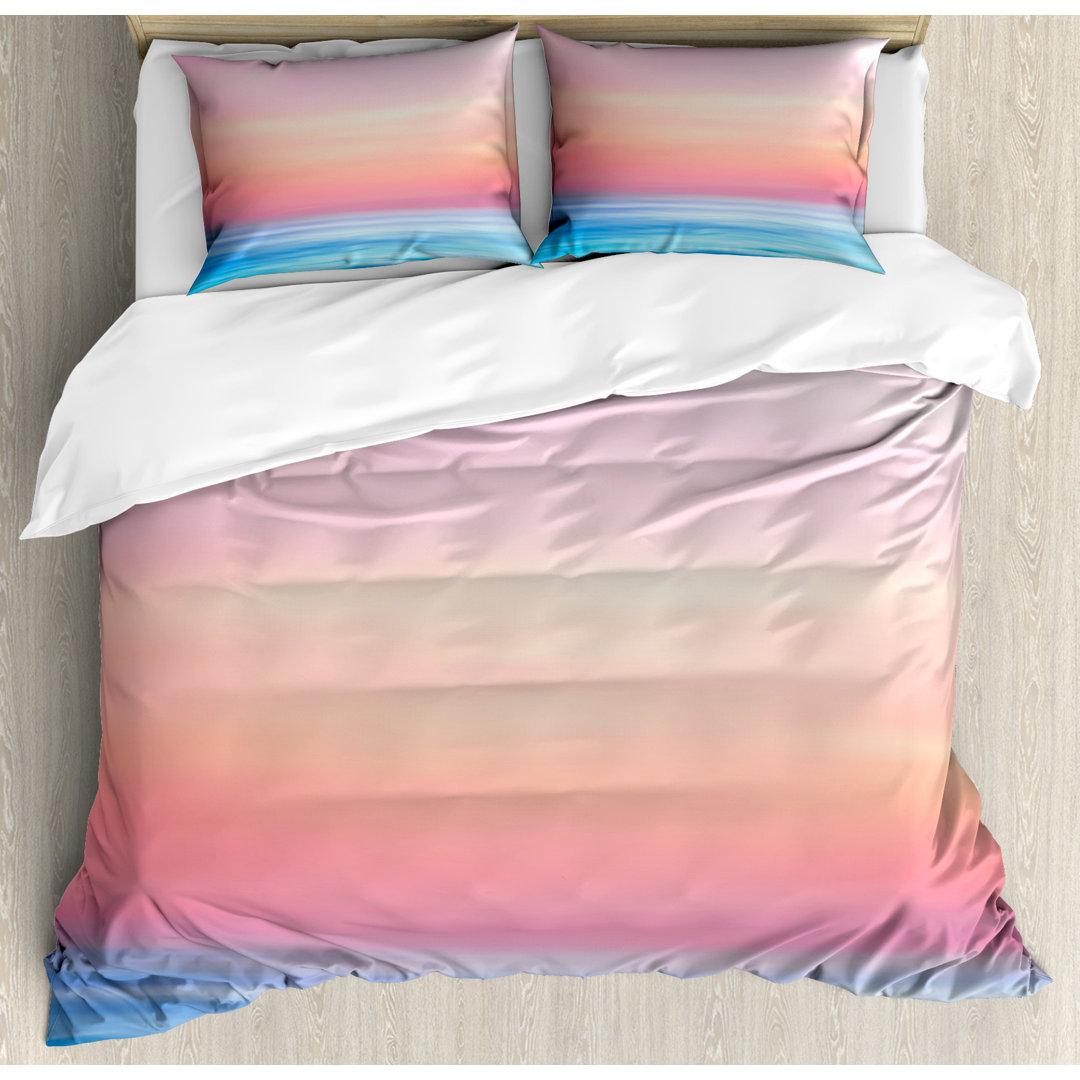 Bettbezug Set, Ombre Sunset Calm Ocean View, Welle, Mehrfarbig