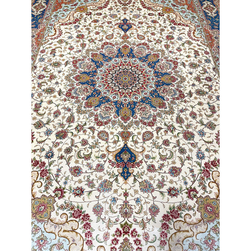 Tapis turc ivoire et bleu 6x9