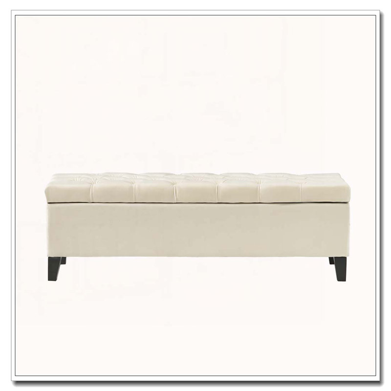 Button Tufted  Storage Bench Ottoman, Beige