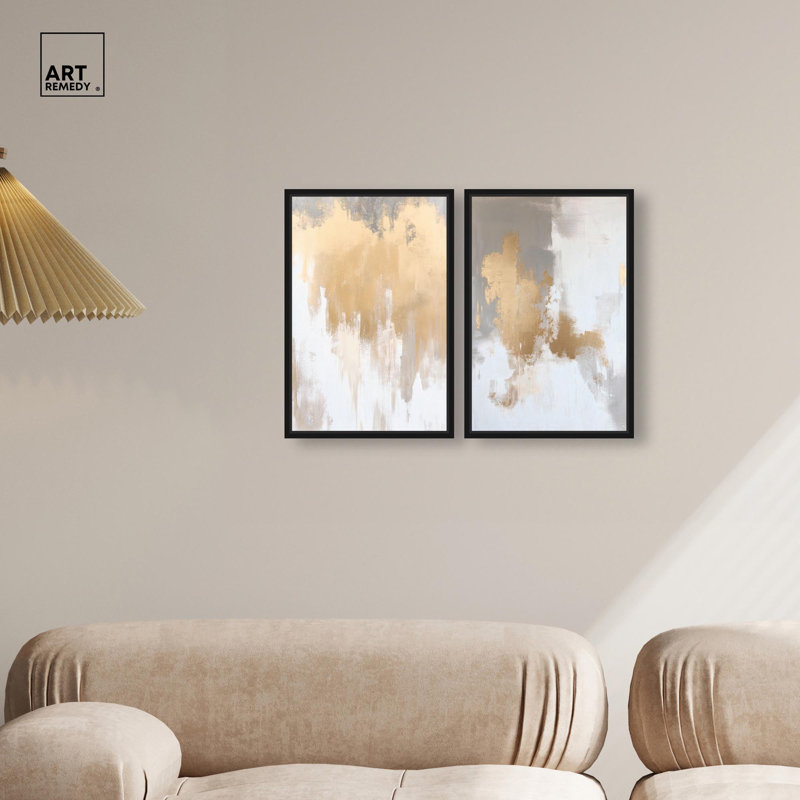 «Tranquility pair art», ensemble de 2 panneaux sur toile , Noir, Impression dans un cadre flottant sans passe-parto