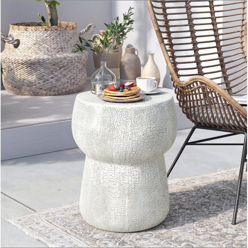 Table d'appoint pour l'extérieur avec processus de fissuration, table basse en béton Morden avec table d'appoint extérieure en forme de tonneau, tabouret de jardin pour patio, jardin, cour.