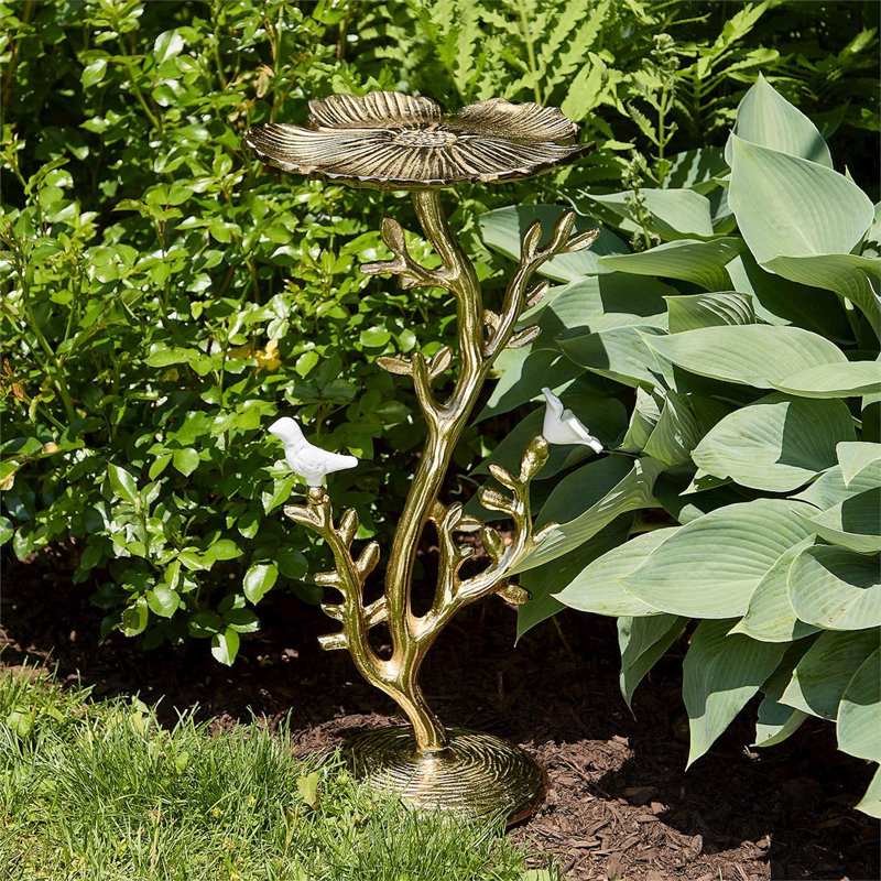 Table d'appoint en aluminium recyclé H 23,5 po avec coquelicots et oiseaux en céramique