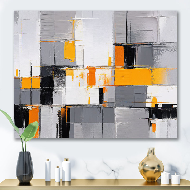 Rayures jaunes et grises sur toile, H 30 po x l 40 po x P 1,5 po, Toile tendue