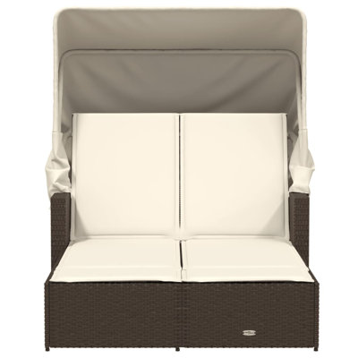 Vidaxl Double Sun Lounger With Canopy And Cushions Poly Rattan by VidaXL