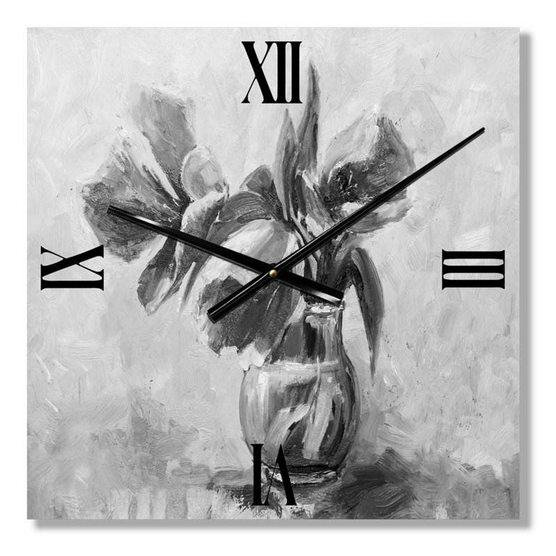 Horloge murale monochrome nature morte de fleurs dans un vase, Très grand