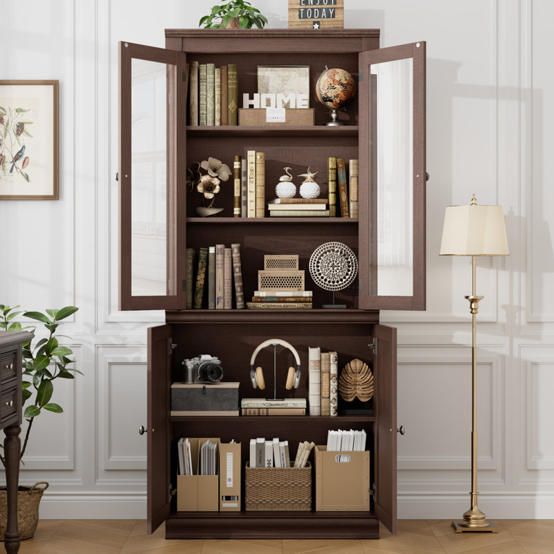 Bibliothèque 71,2 "H avec porte en verre, Noyer
