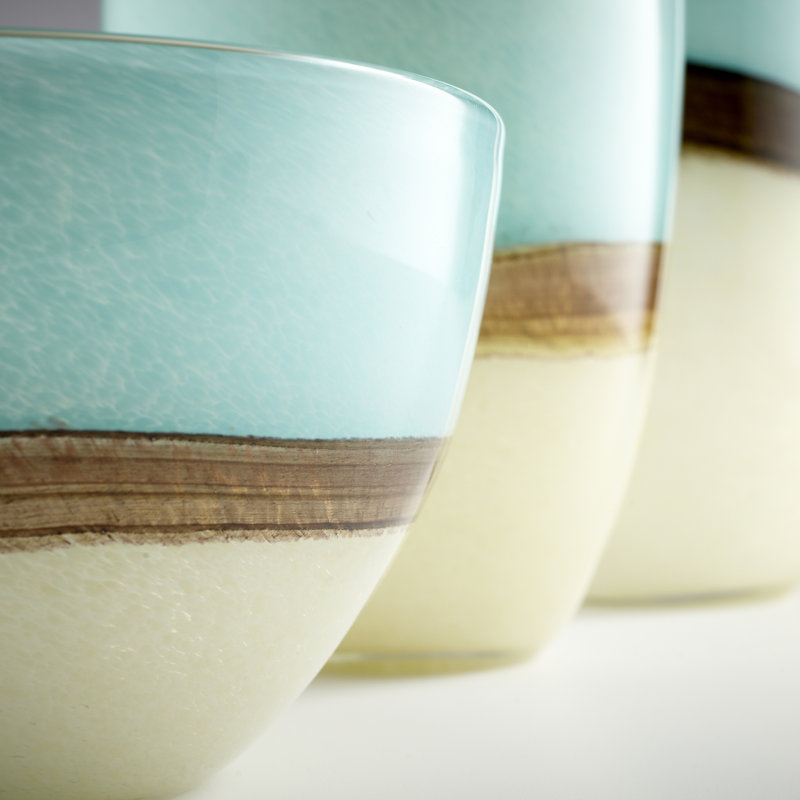 Vase de table en verre turquoise / beige, H 9,25 po x l 7 po x P 7 po