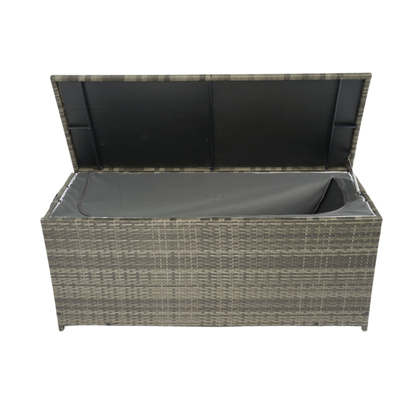 Grey Outdoor Cushion Storage Box - 113 Gallon. Spacious For Patio, Deck. Removable Water Liner, Rust Frame. Easy To Carry Gallon Porch Chest. With Lid. Lightweight , Interior. For