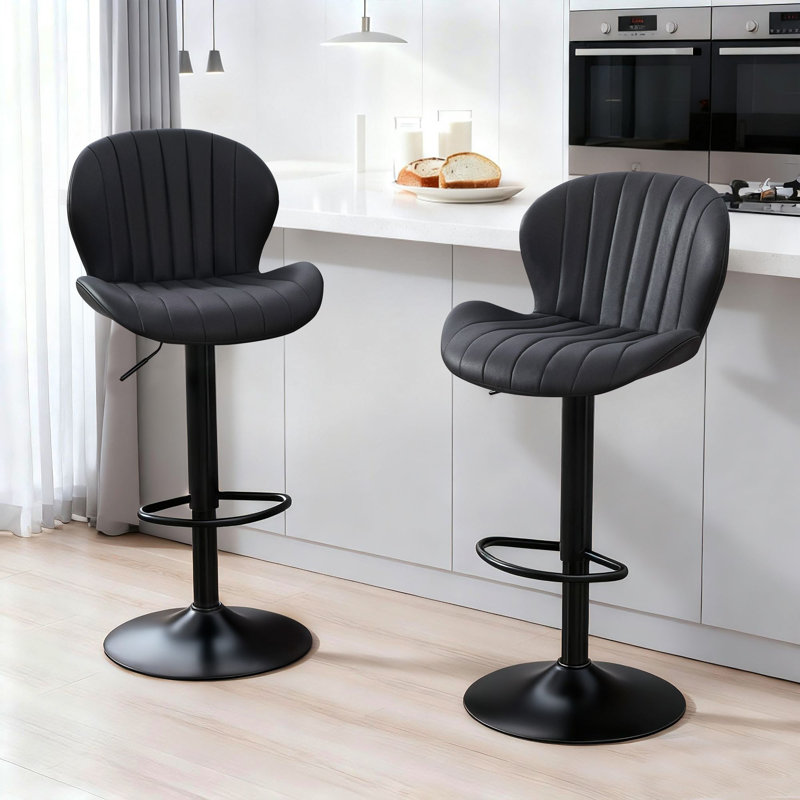 Adjustable rotating bar stools, low-back kitchen island chairs(Set of 2)Black, 2, Black