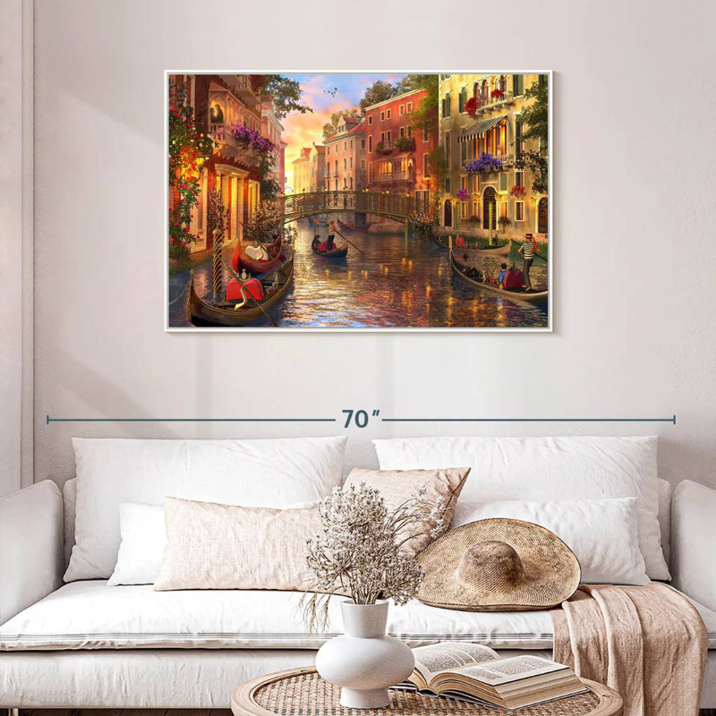 Coucher de soleil romantique à Venise, Cadre flottant blanc, 43 po x 29 po