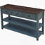 Console rétro avec deux tablettes ouvertes, structure en bois de pin massif et pieds pour le salon (bleu marine)-1796593072