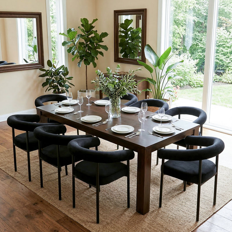Modern Velvet Dining Chairs, Barrel Back Upholstered Armchairs With Metal Legs For Dining Room Kitchen, Black