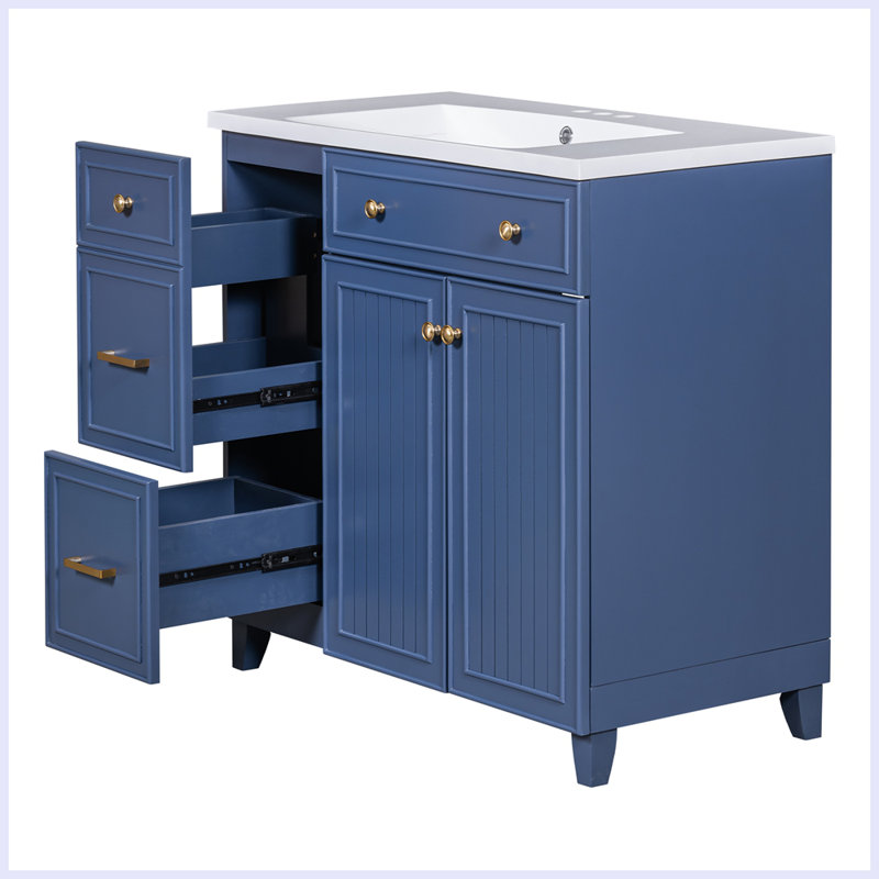 Armoire de salle de bain moderne de style transitionnel avec lavabo en résine, Bleu