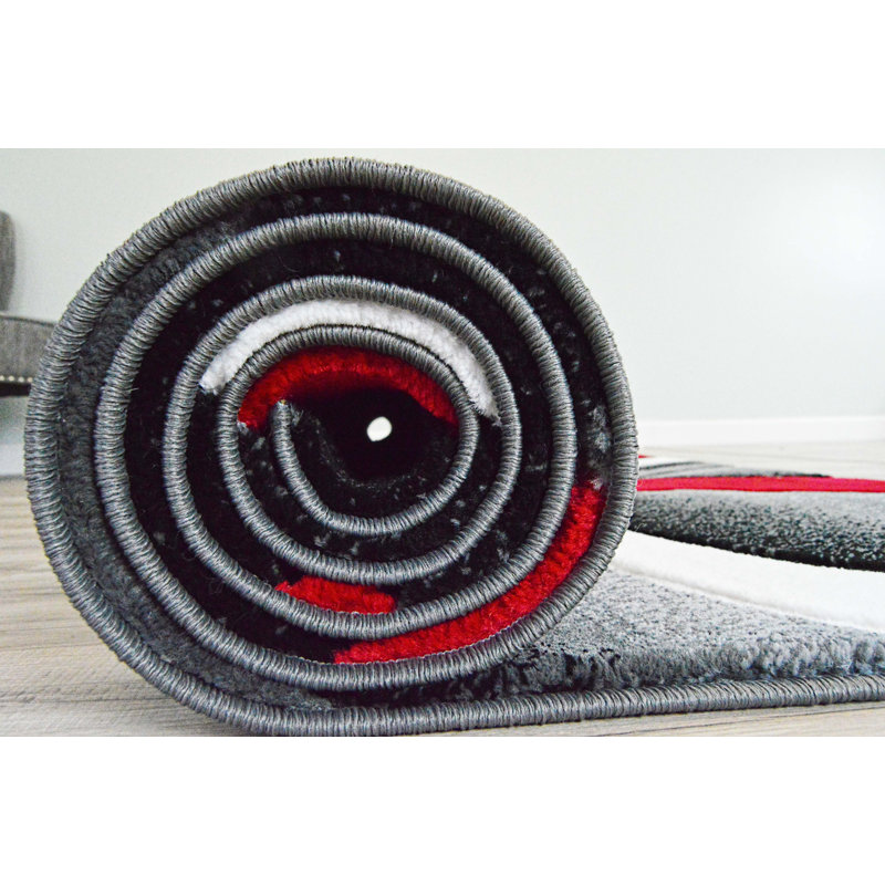 Mccampbell Abstract Area Rug, Runner 2'2" x 7'4", Gray/Red