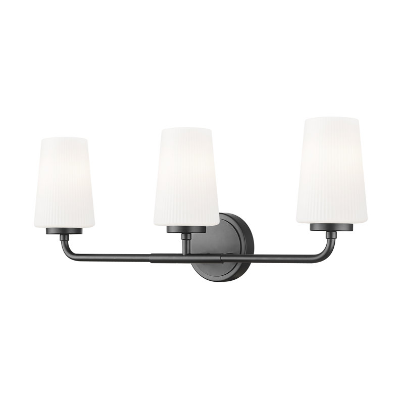 Coiffeuse Mathieson, Noir mat, Trois lumières, H 9,5 po x l 24 po x P 6,5 po