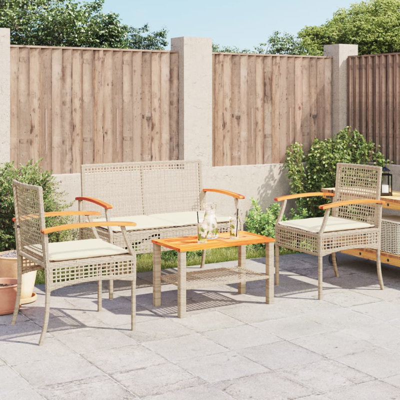 Latitude Run® 4 Piece Patio Lounge Set With Cushions Poly Rattan, Gray, Gray