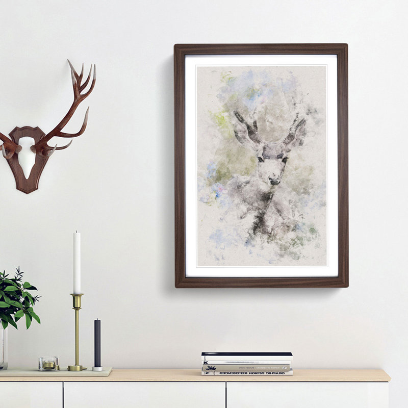 Resting Deer - Picture Frame Painting Print, Walnut Framed, 87cm H x 62cm W x 2cm D