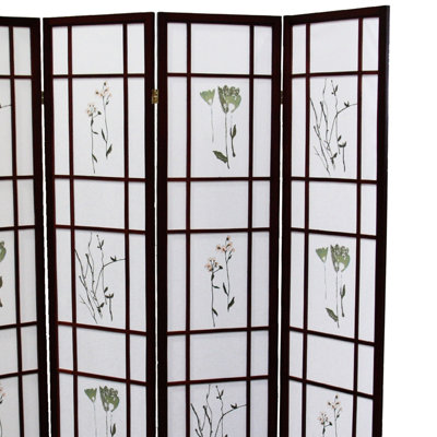 Paravent 4 pièces 70 po, cerisier avec art floral asiatique, grande cloison 4, broderie traditionnelle asiatique