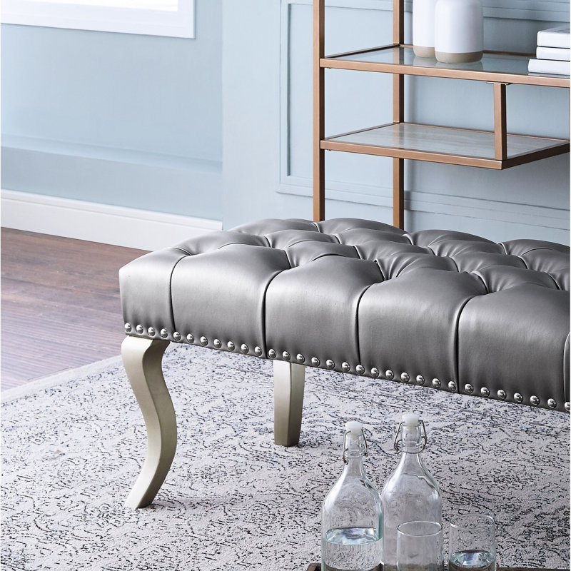 Banc capitonné en tissu avec garniture cloutée, Argent