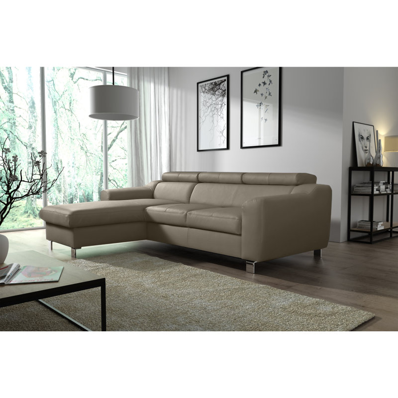 Alford Faux Leather Corner Sofa with Sleeping Function and Storage, Tan, Left Hand Facing