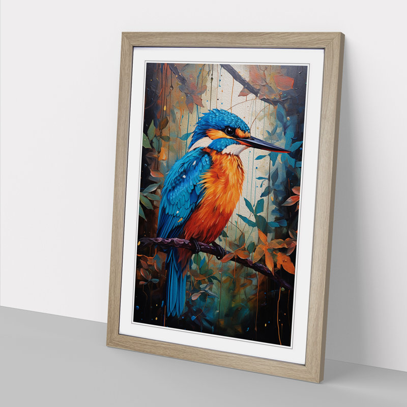 Kingfisher Expressionism Art - Framed Print, Oak Framed, 34cm H x 25cm W x 2cm D