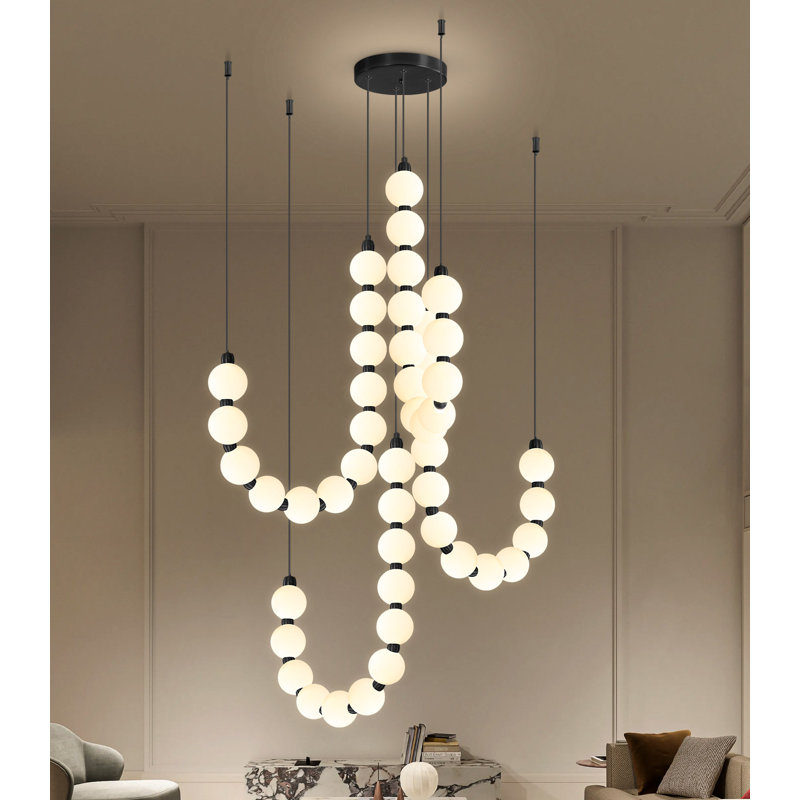 Lustre 48 lumières à DEL moderne à intensité variable noir, Noir mat