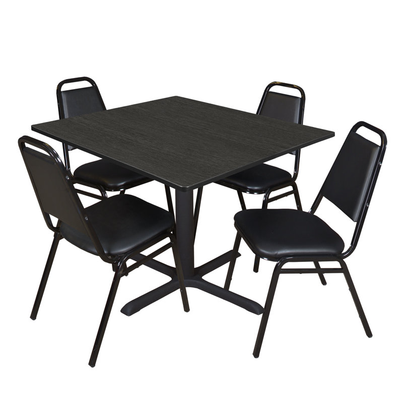 Regency Cain Square Breakroom Table & 4 Restaurant Stack Chairs, Ash Gray/Black, 29" H x 30" L x 30" D