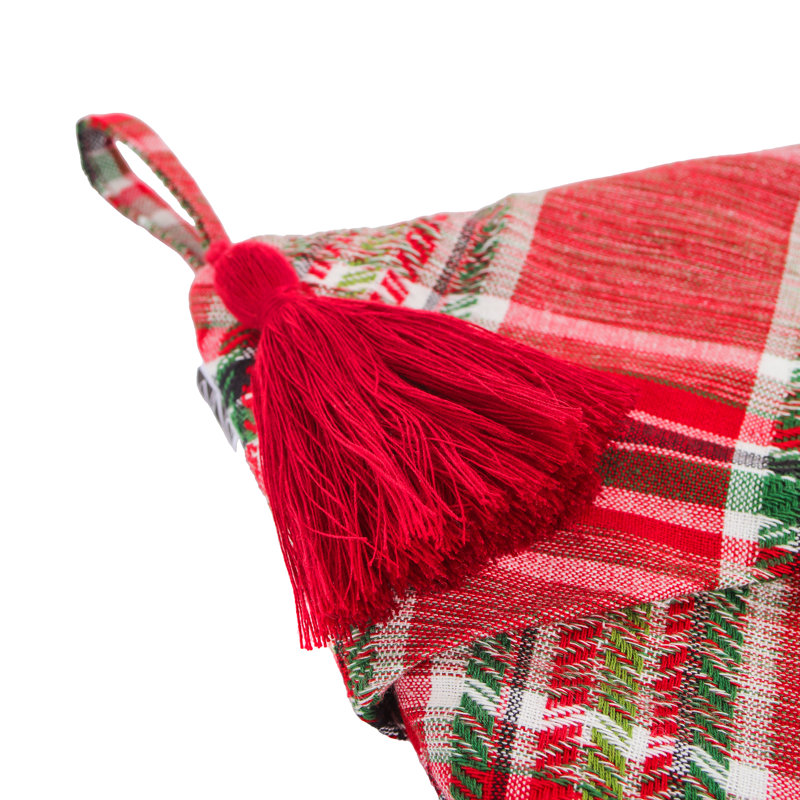 20" Red Plaid Cotton Christmas Stocking with Tassel