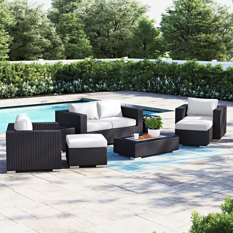 Convene 8-Piece Outdoor Patio Sofa Set with Powder Coated Aluminum Frame in Espresso, White