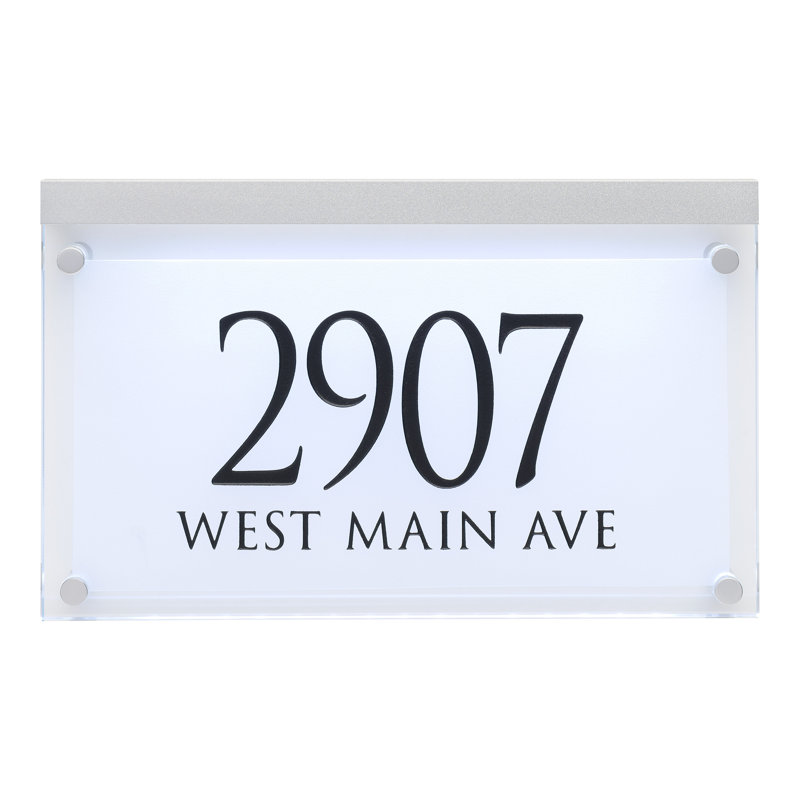 Frosted Crystal LED Lighted Trajan Engraved 2-Line Address Sign, Yes, Chrome/Black
