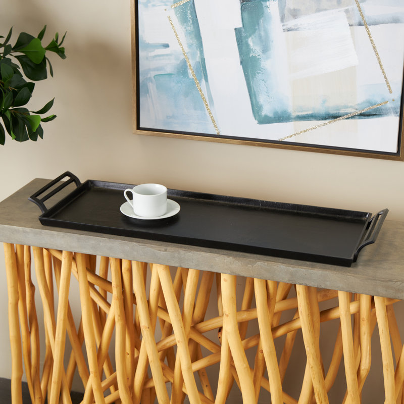 Aluminum Metal Living Room Decor Tray With Handles, Black