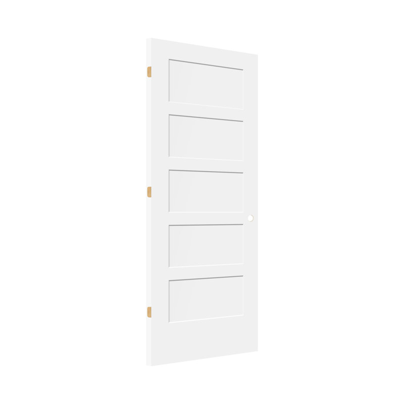 (Avec trou de serrure de porte) Porte standard en bois massif apprêté à 5 panneaux, 32 po x 80 po, Gauche
