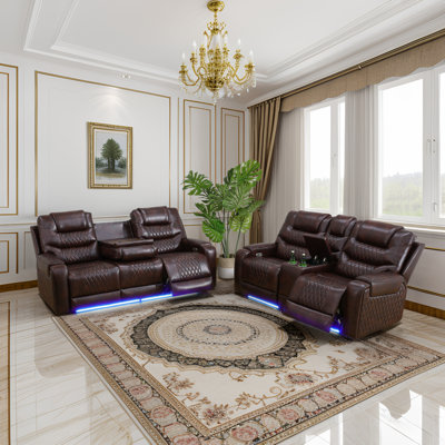 Electric 2-Piece Breathing Leather Living Room Recliner Set, Sofa & Loveseat by Ivy Bronx