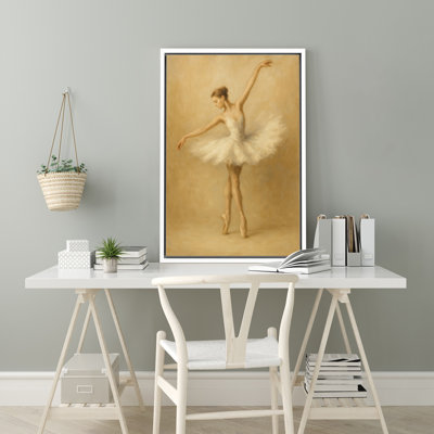 Graceful Ballet Dancer Classical Pose Scene - Pictures Framed Canvas Print Wall Art