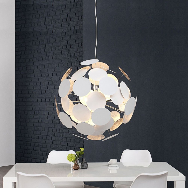 1 - Light Silver Sphere Pendant, White/Silver