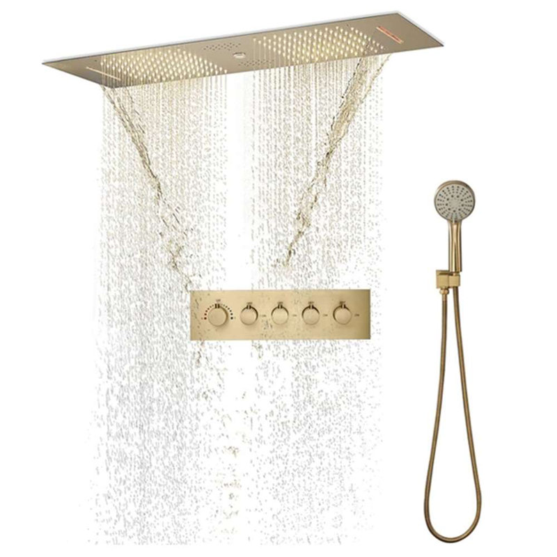 Lecce LED Musical Thermostatic Shower System Waterfall Rainfall Spa with Round Handheld Shower