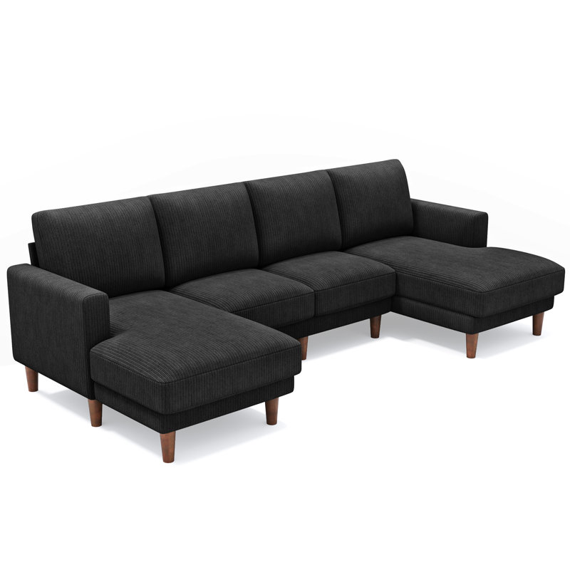 4 Seater Corduroy Sofa & Chaise, Black