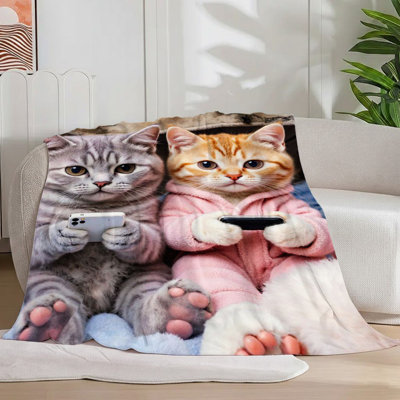 1Pc Cute Kittens Flannel Blanket Soft Pet Lovers Warm Cozy, Adorable Cats, Unique Gifts, Home Decor For Sofa/Bed/Travel 60*80