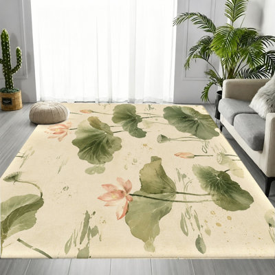 Tapis botanique Watercolor Lotus Pond, élégant motif floral, tapis antidérapant lavable à la machine, décoration intérieure artistique pour salon, chambre à coucher, couloir, bureau, appartement