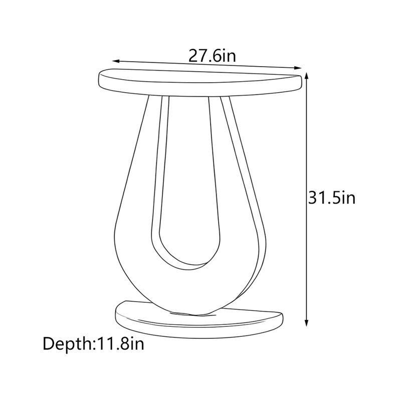 Table d'entrée moderne semi-circulaire, Bois rouge, H 31,5 po x l 27,6 po x P 11,8 po