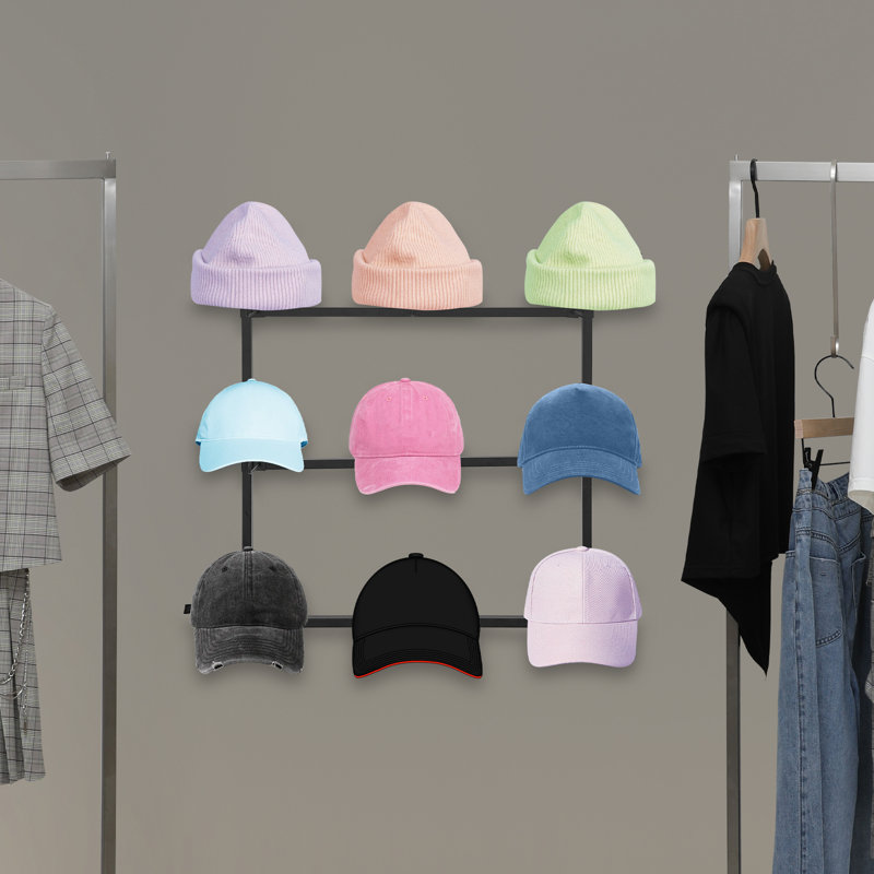 Organisateur mural à 9 casquettes, présentoir en métal pour placard et entrée, Noir