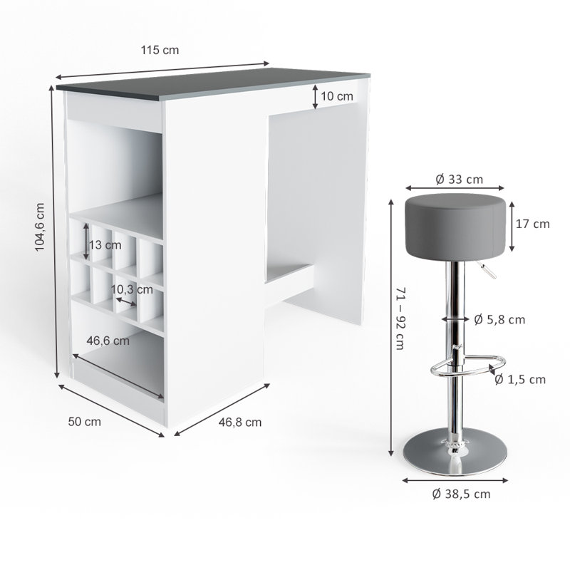 Karionna 50 cm Bar Set Bar Cabinet, Grey/White